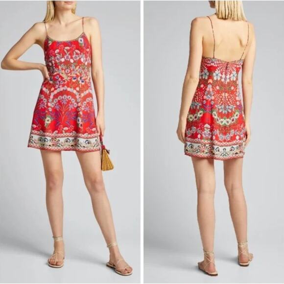 Alice + Olivia Red Floral Mini Dress Size 14 Boho Sleeveless Sundress - Picture 1 of 11